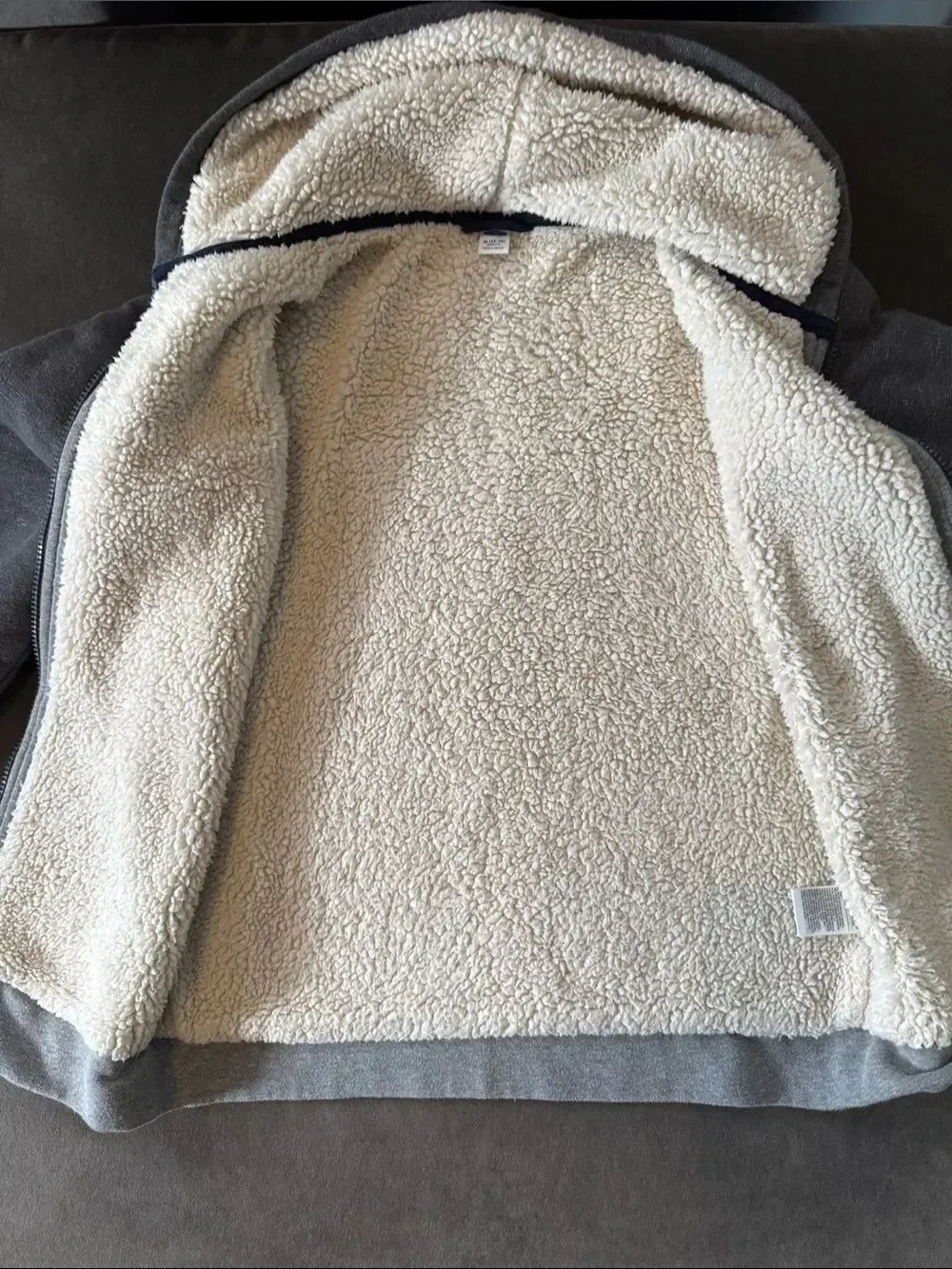 Old Navy Kids Gray Zip-Up Hoodie Sweatshirt Cream Sherpa Lining Size XL 14-16